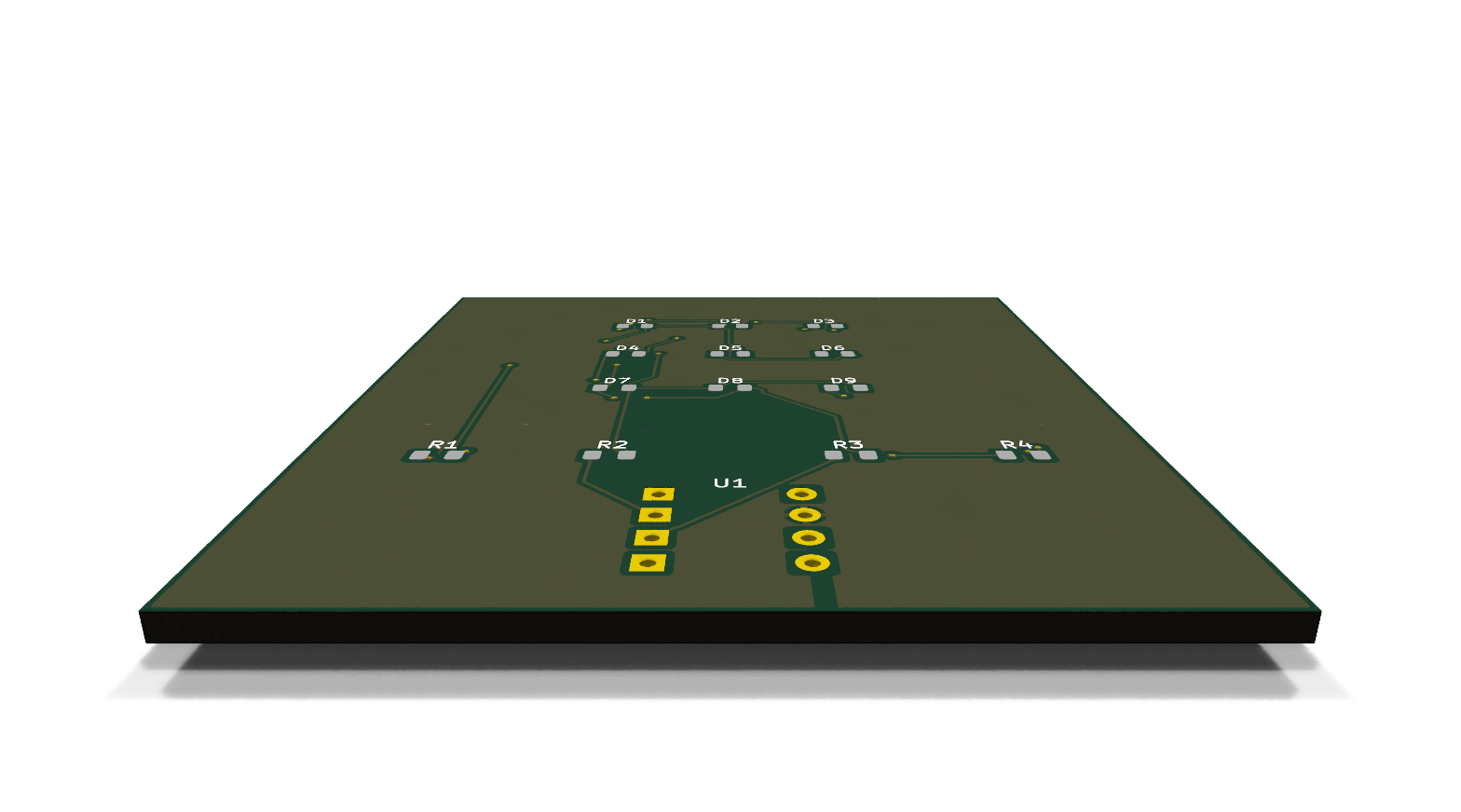 3D Front render of charlieplex_3x3_routed